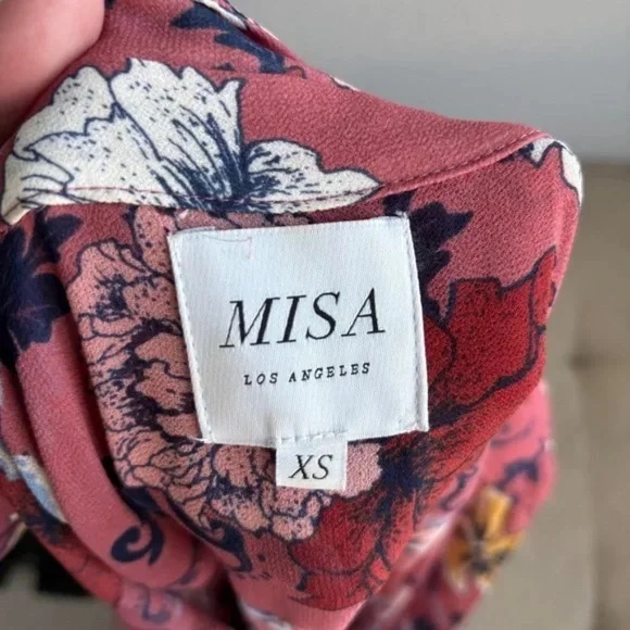 MISA Los Angeles Violette Pink Midi Floral Ruffle Dress - Size XS
